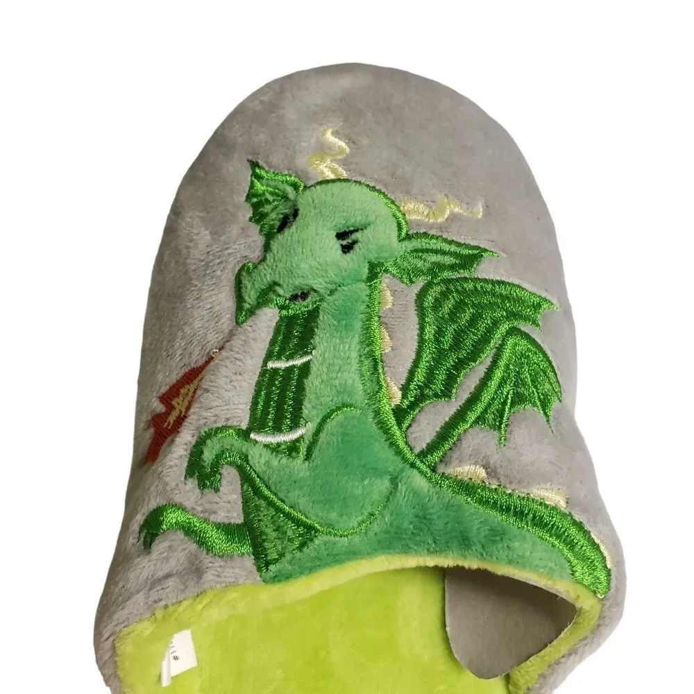Zac & Evan Plush Dragon Printed Boys Kids Slide Slipper Beast Boss Size Medium